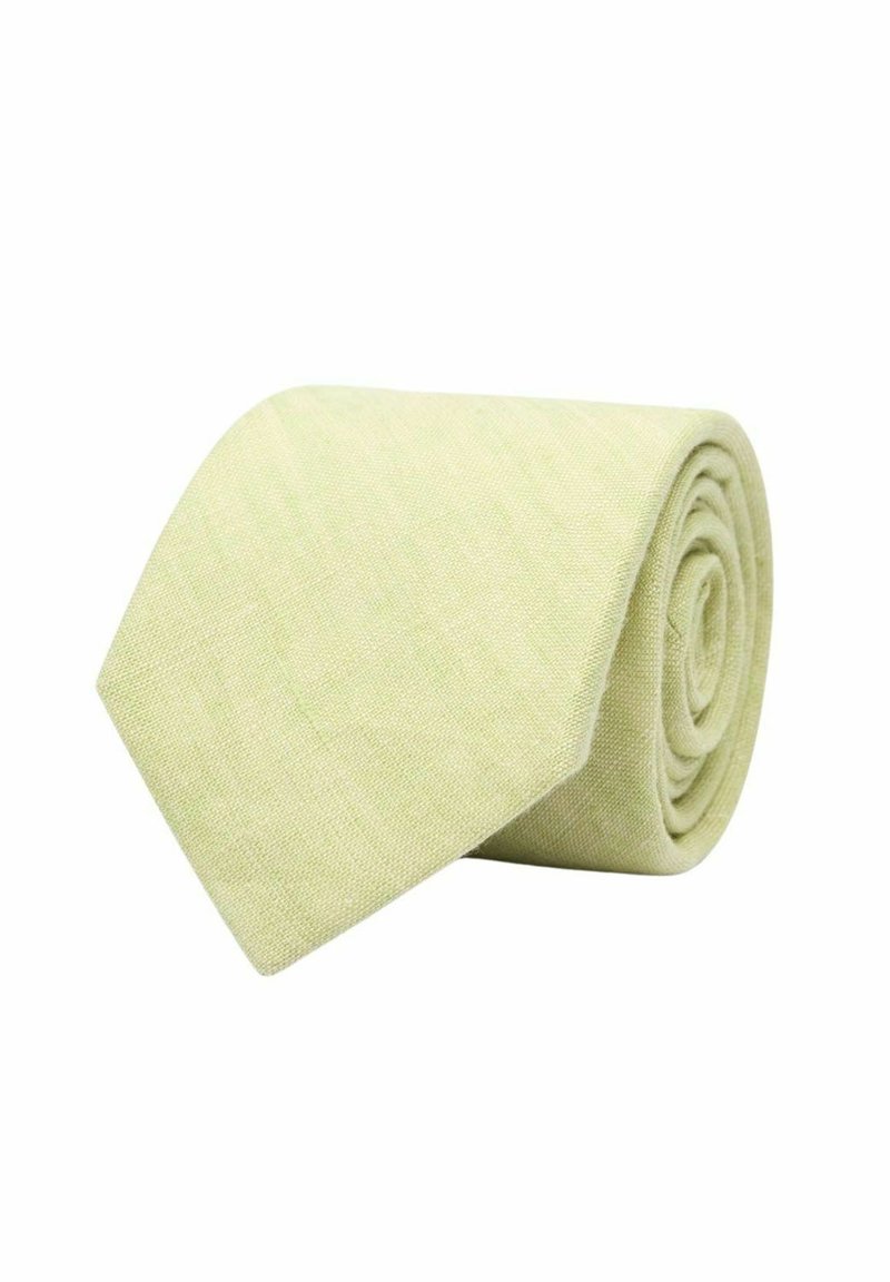 Vaaleanvihreä pellavatukka, kapeamuotoinen, rullatyyli, sileä tekstuuri, minimalistinen muotoilu, ei näkyviä kuvioita tai yksityiskohtia.