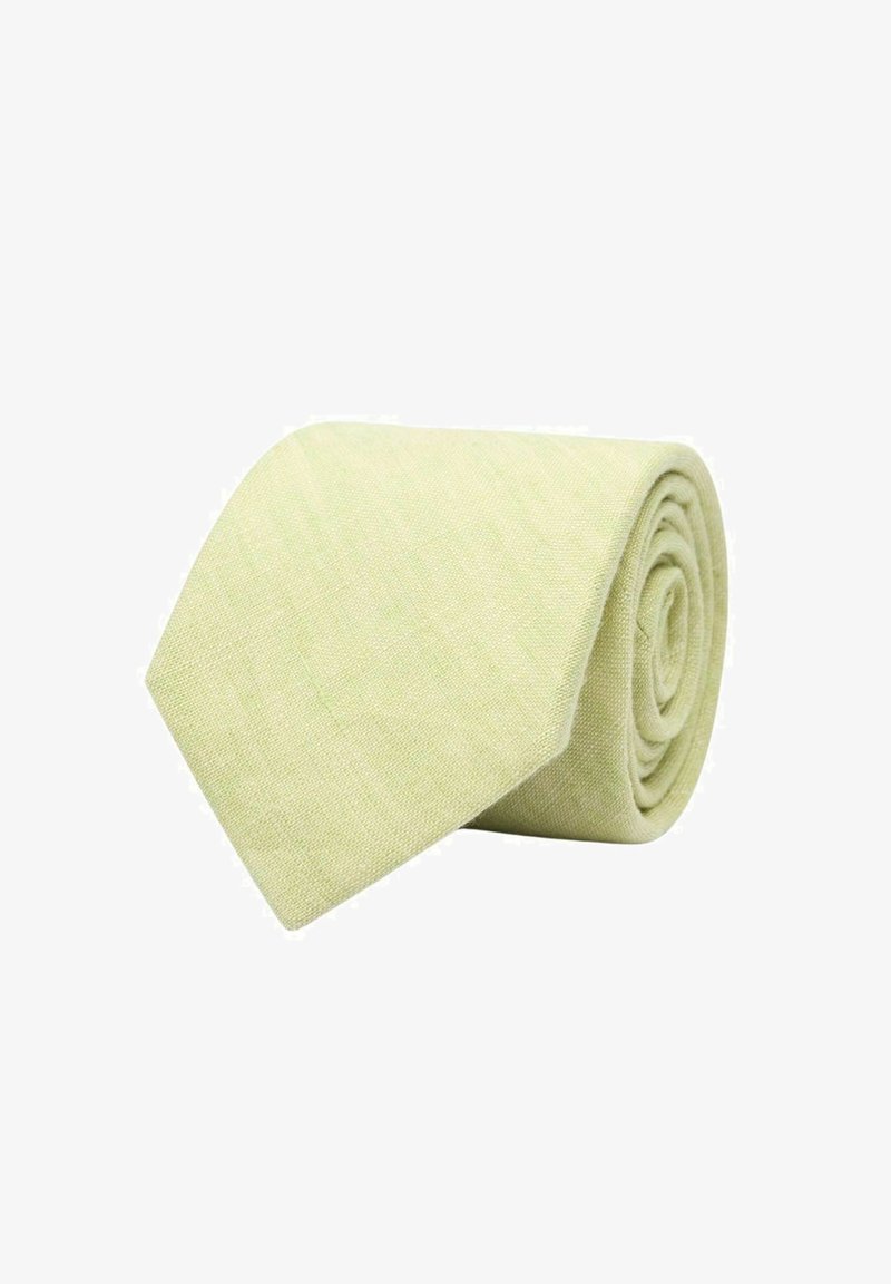 Ljusgrön linnetäv, smal form, rullad stil, slät textur, minimal design, inga mönster eller accentuerande detaljer synliga.