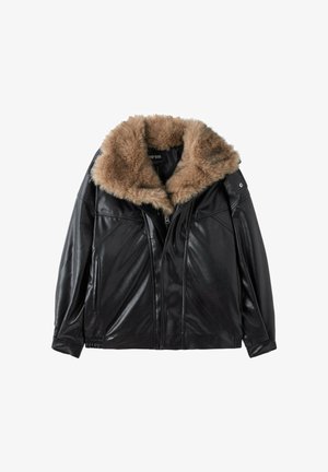 Stradivarius, OVERSIZE FAUX FUR COLLAR JACKET - Blazer - black