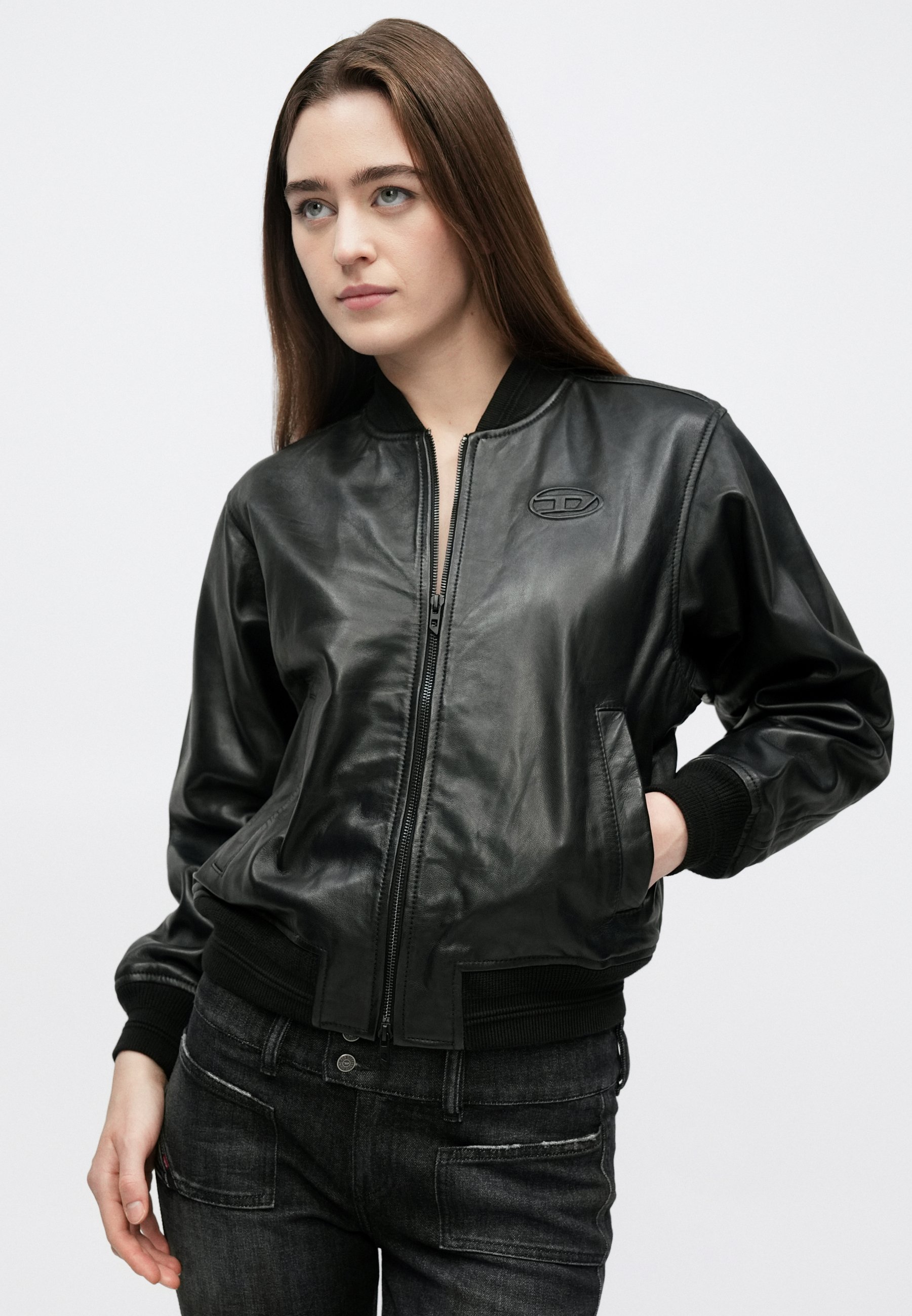 Diesel L ILYAN RB - Leather jacket - black - Zalando
