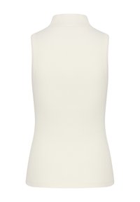Ärmelloses Rollkragenoberteil in Off-White, mit einem gerippten Muster und einer figurbetonten Silhouette. Glatter Stoff mit nahtlosem Finish.