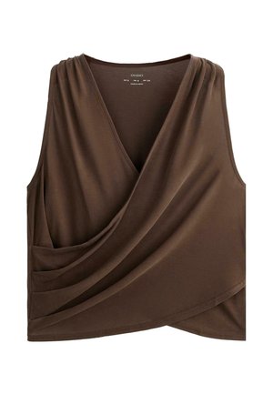OYSHO, BLEND SLEEVELESS CROSSOVER T-SHIRT - Blouse - mottled light brown