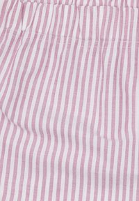 Baumwollstoff in rosa-weißen, vertikalen Streifen, mit strukturierter Oberfläche und einem gerafften Bund für elastische Passform.