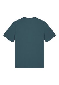Teal kortemouwen t-shirt van zacht materiaal, met een relaxte pasvorm en een klassieke ronde hals zonder zichtbare logo's of patronen.