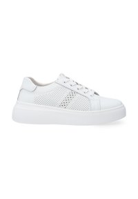 Weiße Leder-Sneaker mit durchbrochener Detailgestaltung und einer strukturierten weißen Gummisohle. Verfügt über eine Schnürverschluss und eine glatte Zunge für mehr Komfort.