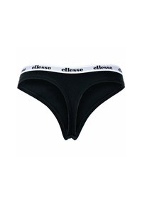 Mutande in cotone nero con cintura elastica bianca che presenta il nome del marchio "ellesse" in nero. Texture liscia e design a vita bassa.