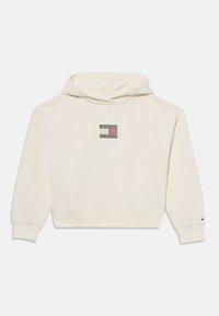 Felpa crema realizzata in tessuto morbido, con un logo grafico quadrato in nero e colori sul petto, dotata di polsini e orlo a costine.