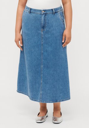 CARMINDY LOOSE MIDI SKIRT - A-line skjørt - medium blue denim