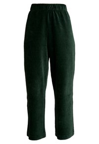 Groene ribfluwelen broek met een geribbelde structuur en een elastische tailleband, met een ontspannen pasvorm en een kortere lengte.