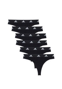Schwarz aa thongs Unterwäsche-Set mit mehreren Paaren, ausgestattet mit breiten elastischen Taillenbändern mit weißem Adidas-Logo. Glattes Material und minimaler Schnitt.