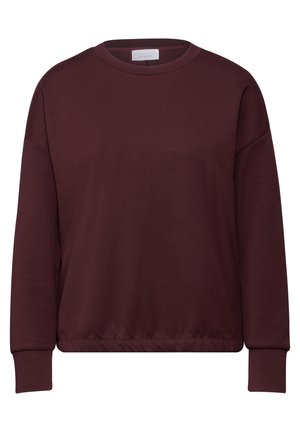 Bordeaux sweatshirt met een ronde hals, drop shoulders en geribbelde manchetten. Zachte stoftextuur. De zoom heeft een licht gegatherde afwerking.