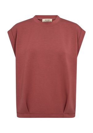 Roostevärvi varrukateta ümmarguse kaelusega top, laiade õlgade ja veidi lahtise lõikega, esikülje vaade.