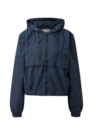 Marineblaue, leichte Kapuzenjacke mit durchgehendem Reißverschluss, verstellbaren Kordeln an der Kapuze, elastischen Bündchen und elastischem Bund.