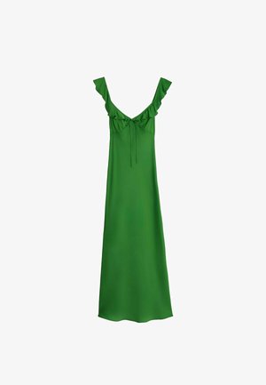 BHOEM, SATIN FRILL DETAIL STRAPS MIDI DRESS - Cocktailkjole / festkjole - green