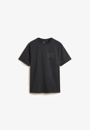 T-shirt en coton noir avec un col rond, des manches courtes et un petit logo Vans brodé sur la partie gauche de la poitrine. Texture lisse.