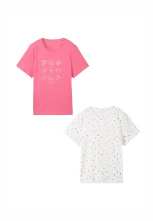 TOM TAILOR 2ER-SET RUNDHALS KURZARM - T-Shirt print - weiß rosa