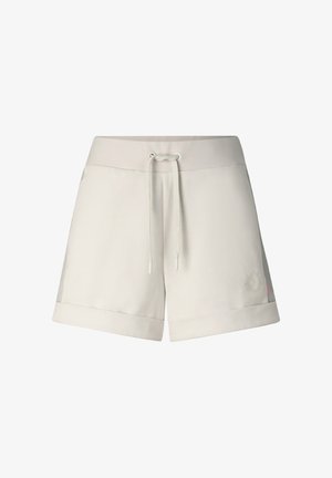 Lichtgrijze casual shorts met een taillekoord en opgerolde zomen, afgebeeld tegen een witte achtergrond.