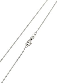 Silberne Kettenhalskette mit einem Verschluss. Die Kette ist dünn mit einer glatten, strukturierten Oberfläche und verflochtenen Gliedern für Flexibilität.