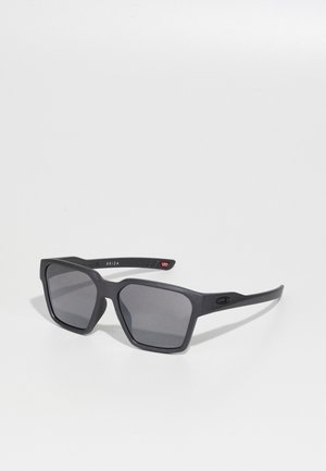 Ochelari de soare dreptunghiulari negri cu lentile închise la culoare, cu un finisaj mat și un logo subtil pe braț. Design elegant cu brațe drepte.