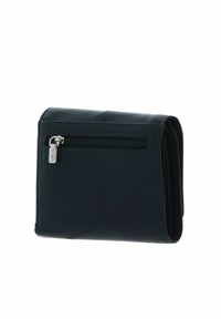 Portefeuille en cuir vert foncé avec un compartiment zippé, texture lisse, design plié et détails de couture subtils. Compact et fonctionnel.