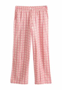 Pantalon ample à carreaux roses et blancs avec une taille élastique et des poches latérales.