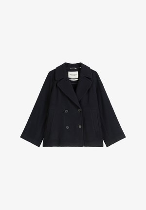 Marineblauer doppelt geknöpfter Peacoat mit breiten Revers und zwei Vorderentaschen, hergestellt von Marc O'Polo.