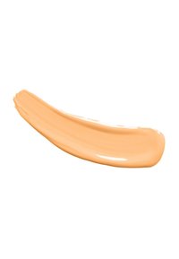 Beige Farbprobe mit glatter Textur, glänzender Oberfläche und leicht gebogener Form, vor einem weißen Hintergrund.