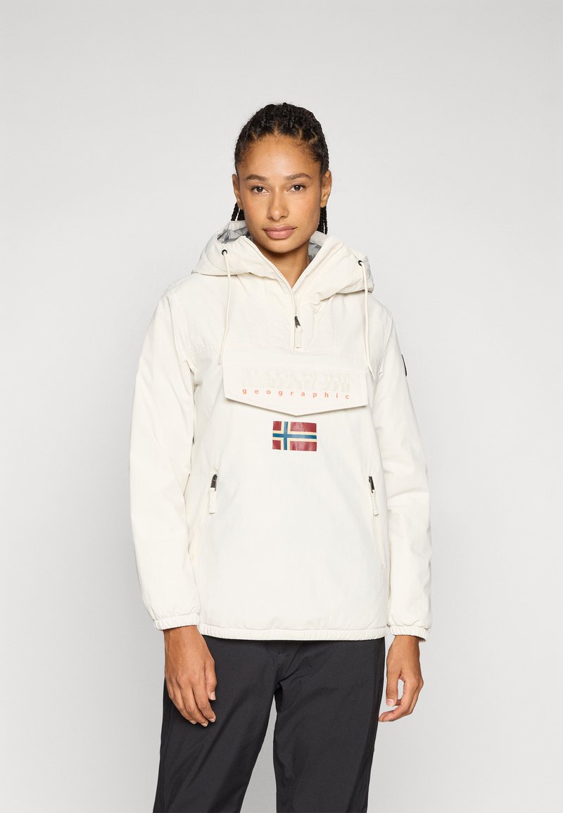 Sudadera con capucha blanca y bolsillo frontal, con un diseño de la bandera noruega. Tejido ligero con puños y dobladillo elásticos.