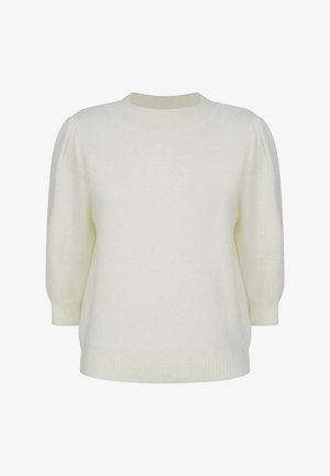 Kermapuuvillane kudum, ümmarguse kaelusega, puffidega poolvarrukatega ning ribakäe- ja alumise äärtega. Pehme tekstuur ja soe välimus.