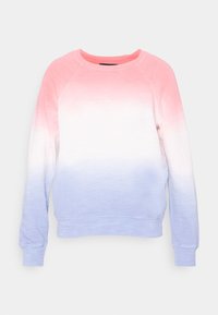 Felpa a maniche lunghe con colletto rotondo, caratterizzata da un motivo degradè nei toni di rosa, bianco e azzurro chiaro.