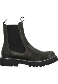 Botas Chelsea de cuero verde oscuro con paneles laterales de elastano, acabado texturizado y una suela de goma negra gruesa con un acento de costura blanca.