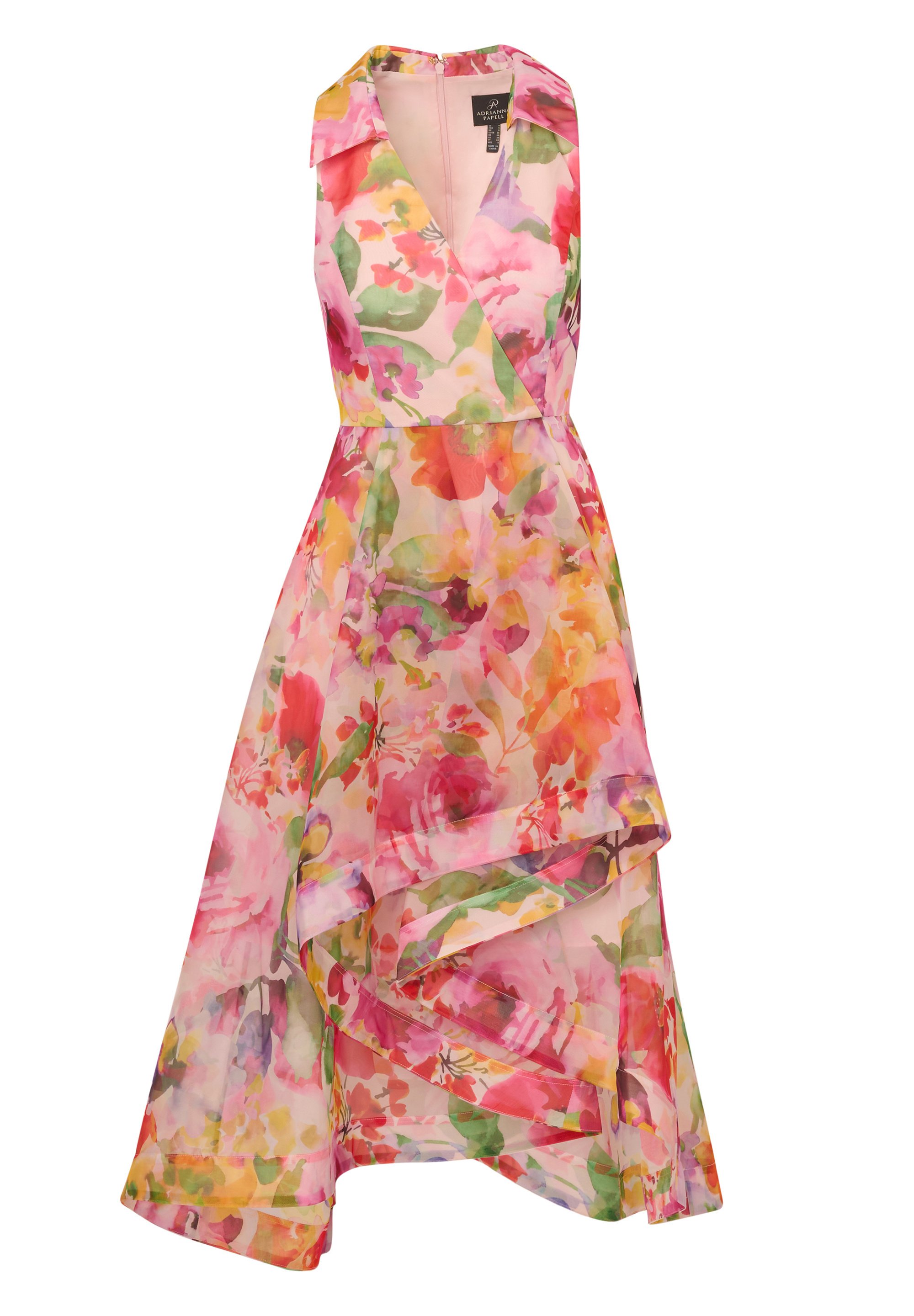 【海外限定】AdriannaPapell ドレス☆Pink Printed High Low Dre Multicolor Metallic Floral Print Jacquard High Low Gown With