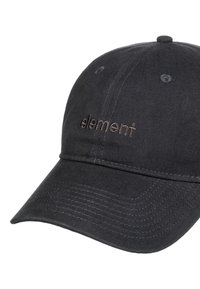 Casquette de baseball en coton noir avec des détails cousus, une visière courbée et le mot "element" brodé en marron à l'avant.