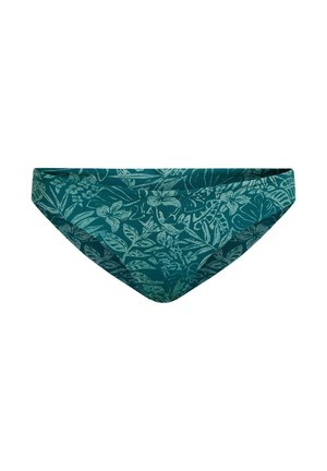 Türkiissinine bikiinipõhi, millel on lillemuster heledamates toonides. Disain on klassikalise lõikega ning pehme ja sileda tekstuuriga.