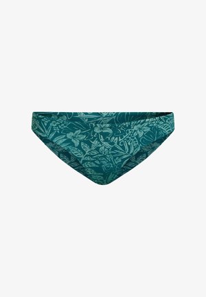 Braguita de bikini turquesa con un estampado floral en tonos más claros. El diseño tiene un corte clásico con una textura suave y lisa.