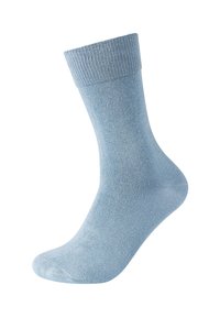 Helle blaue Baumwollsocke mit geripptem Bündchen, glatter Textur und anliegender Form, geeignet für legere oder alltägliche Trageweise.