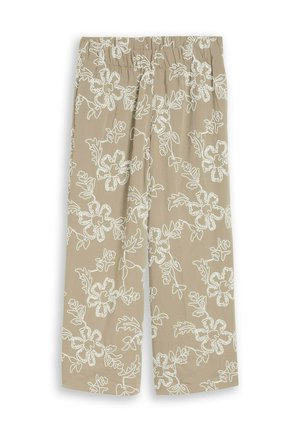 TOM TAILOR, TOM TAILOR HOSEN & CHINO CULOTTE HOSE MIT BLUMEN-STICKEREI - Trousers - olive white big flower design