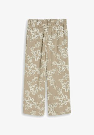TOM TAILOR, TOM TAILOR HOSEN & CHINO CULOTTE HOSE MIT BLUMEN-STICKEREI - Broek - olive white big flower design