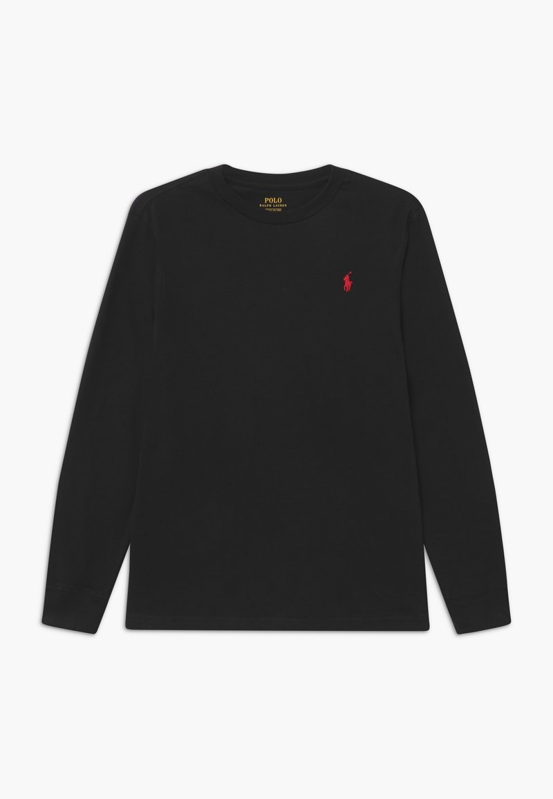 Czarna koszulka z długim rękawem wykonana z bawełny, z okrągłym dekoltem i małym czerwonym logo Polo na lewej piersi. Prosty design, klasyczne dopasowanie.