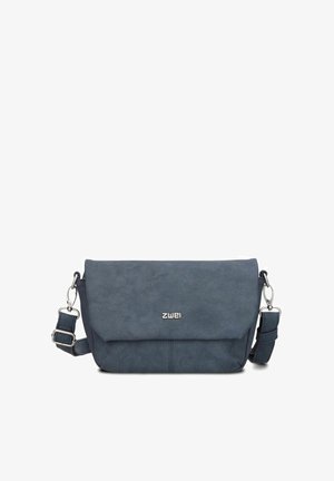 Borsa a tracolla blu navy realizzata in materiale sintetico testurizzato, dotata di chiusura con pattina magnetica e tracolla regolabile, con un accento del logo.