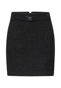 Černá sukně z vlněné směsi se štíhlým střihem, se zpevňujícím páskem a spona v pase, a hladkým, strukturovaným povrchem.
