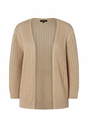 Hellbeige, offen gestrickte Strickjacke mit langen Ärmeln, lockerer Passform sowie gerippten Bündchen und Saum. Hergestellt aus weichem, strukturiertem Garn.