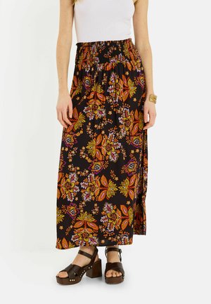 Grain de Malice, JUPE LONGUE IMPRIMÉ FLORAL - Falda larga - noir
