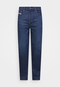 Mörkblå denimjeans med rak passform, som har knäppning med knapp, fem fickor och subtila blekningsdetaljer.