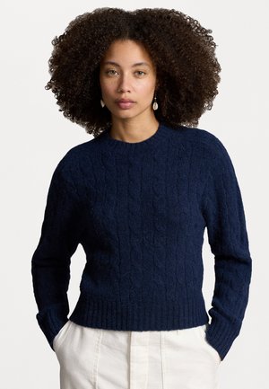 CABLE-KNIT WOOL-BLEND CREWNECK SWEATER - Neule - navy