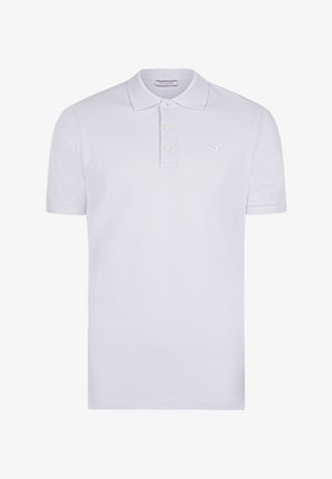 Witte polo shirt van katoen met een gestructureerde afwerking, voorzien van een klassieke kraag, drie knopen en een klein geborduurd logo op de borst.