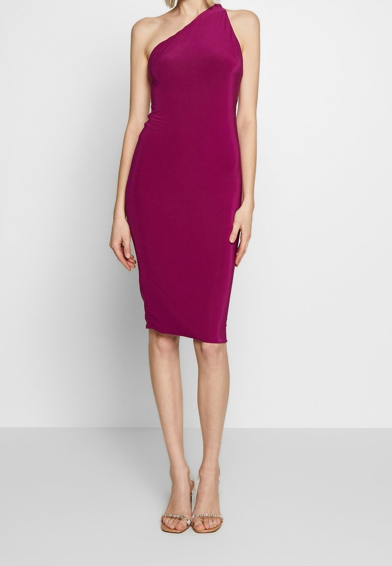 club l london one shoulder dress Club L London Tall sequin one shoulder midi dress in navy