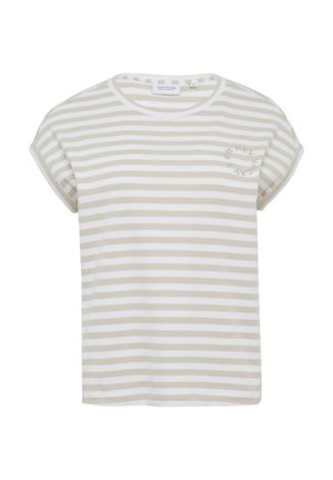 comma casual identity, GESTREIFTES MIT ÜBERSCHNITTENEN SCHULTERN UND DETAIL - T-shirt print - wollweiß