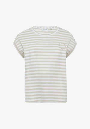 comma casual identity, GESTREIFTES MIT ÜBERSCHNITTENEN SCHULTERN UND DETAIL - T-shirt imprimé - wollweiß