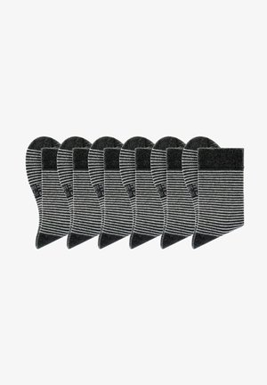 Set aus acht gestreiften Socken in Grau und Schwarz, bestehend aus einem strukturierten Stoff mit einem flexiblen Bündchen und verstärktem Fersenbereich.